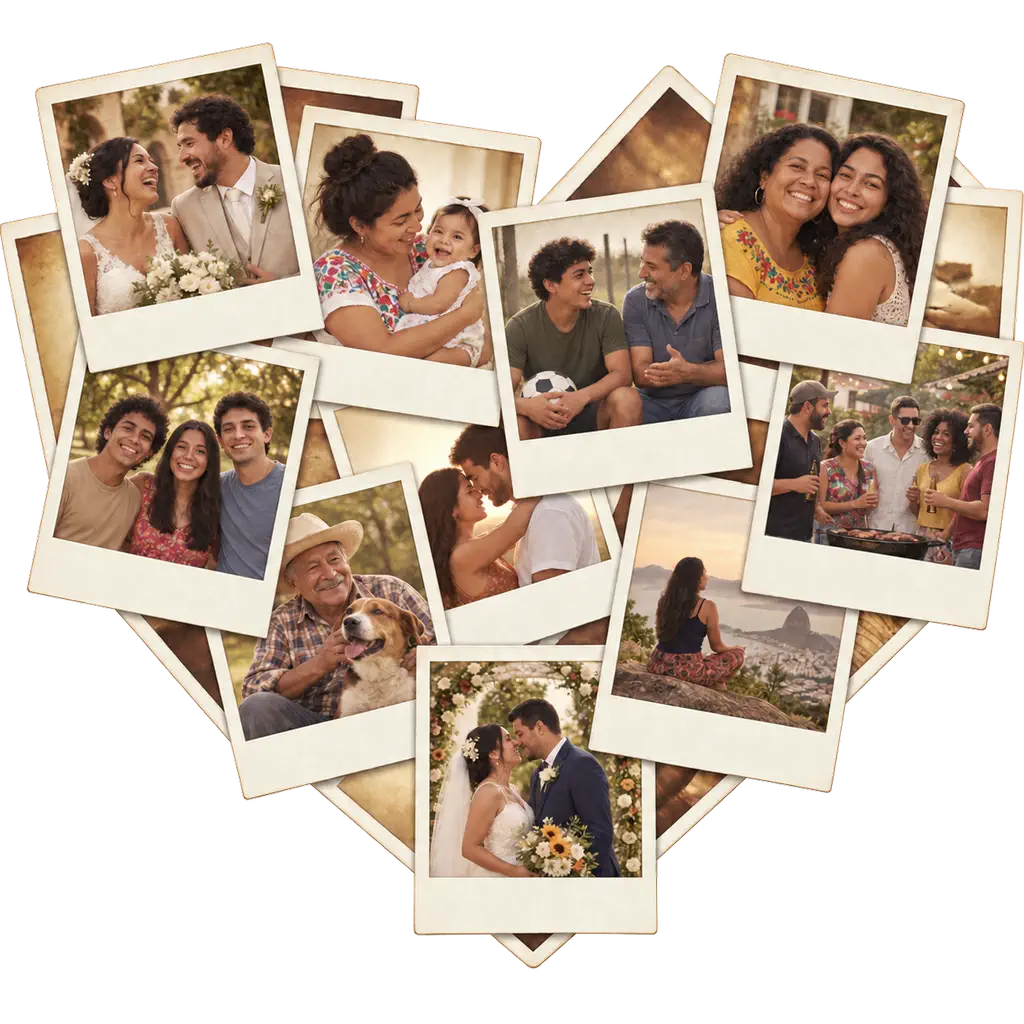 Colagem de fotos em forma de coração — memórias de momentos especiais